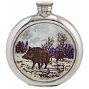 Wild Boar Round Pewter Picture Flask